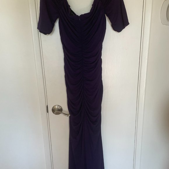 Badgley Mischka Glamorous Deep Purple Formal Fitted Floor Length Gown - Picture 8 of 9